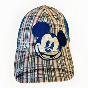 Walt Disney World Epcot Hat Mickey Mouse Adjustable Blue Plaid